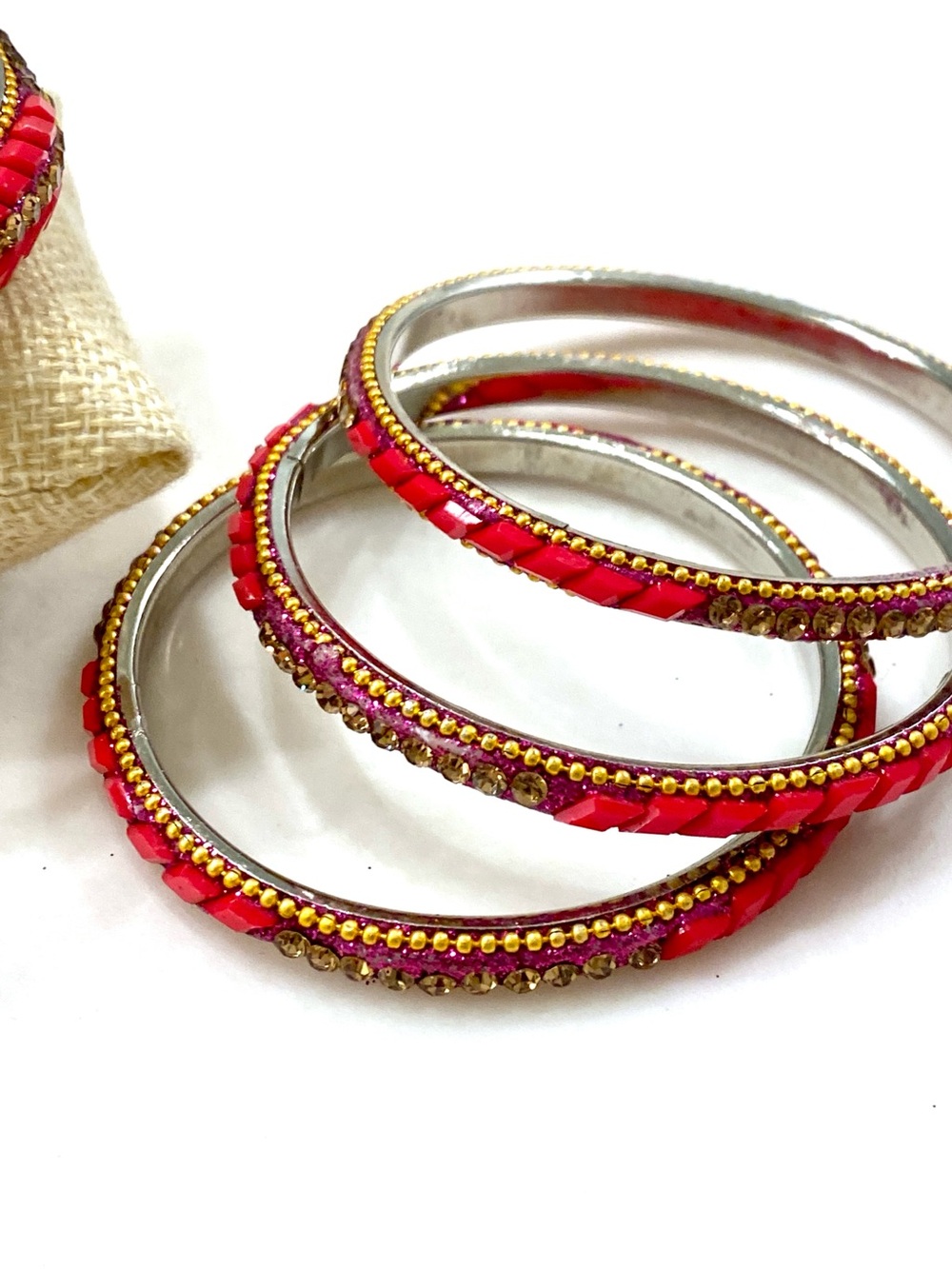 Vintage Pink-Red Crystal Embellished Bangle Set - Picture 2 of 5